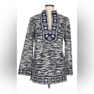 Tory Burch gorgeous embellished Navy Space Dye on White Women's Tunic Top.